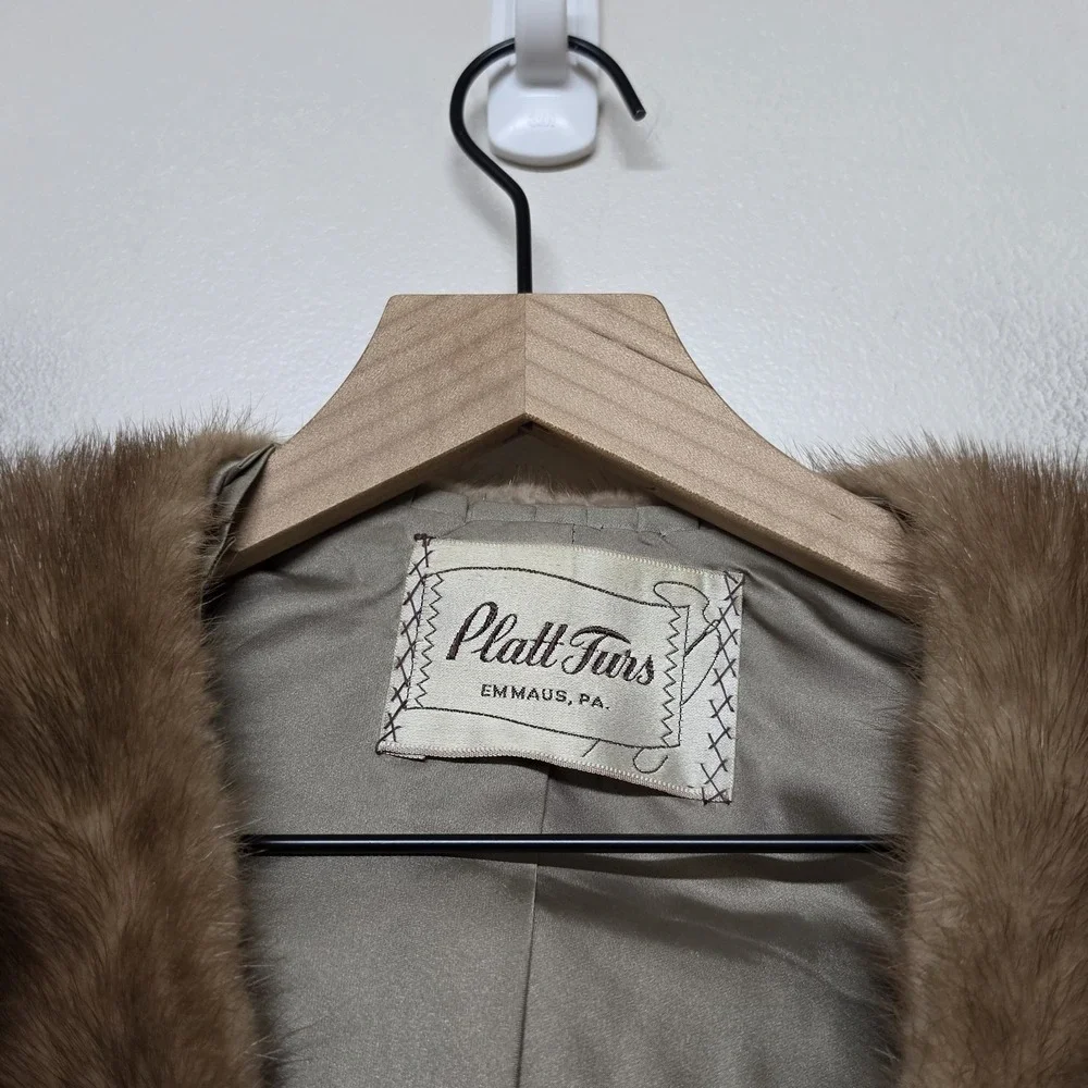 Vintage Platt Furs Mink Stole Cape‎ Brown Real Fur Wrap Jacket Shrug